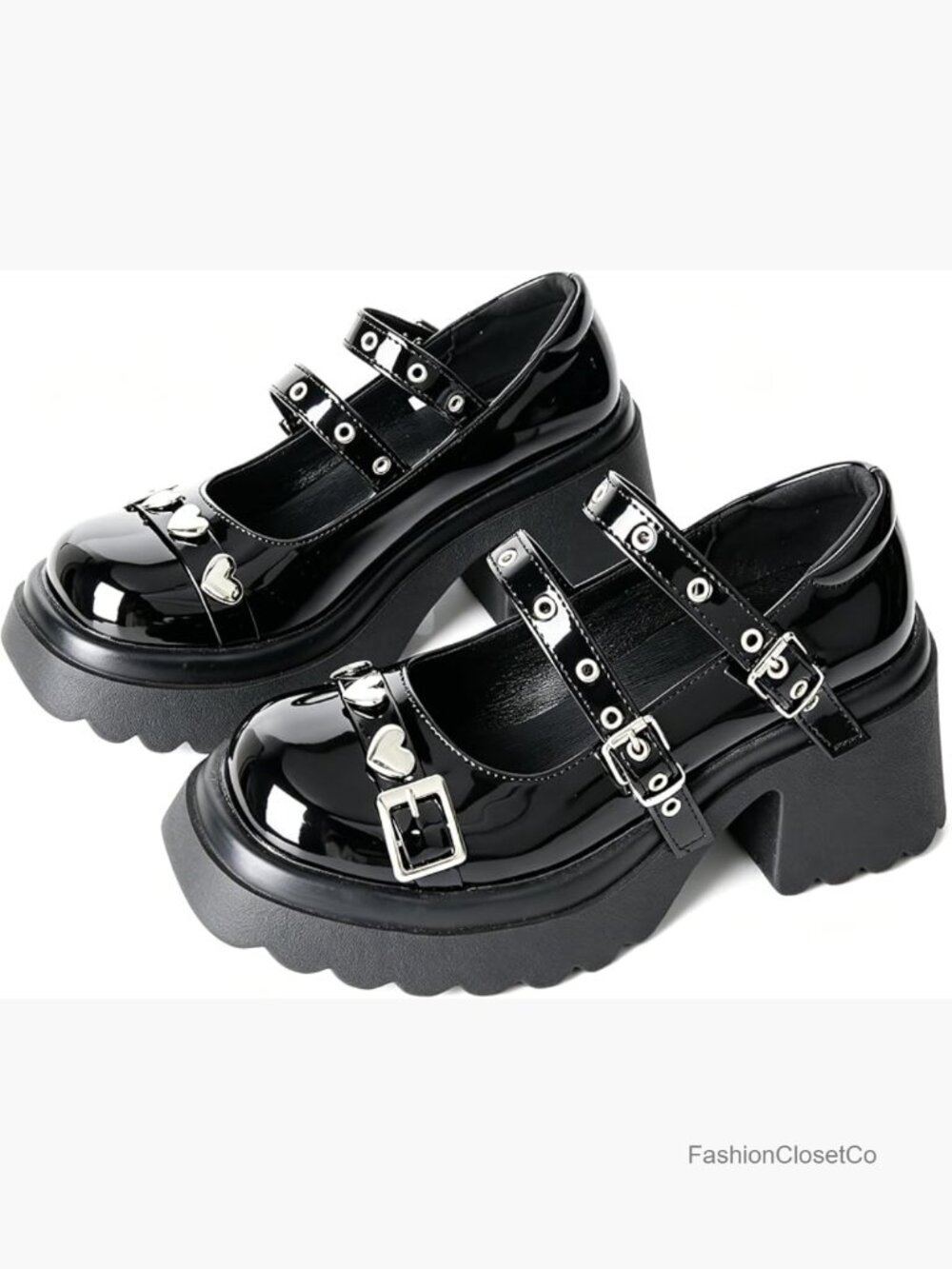 Platform Mary Janes Chunky Heels Goth Lolita Cosplay Y2K Ankle Buckle Strap - Picture 1 of 7